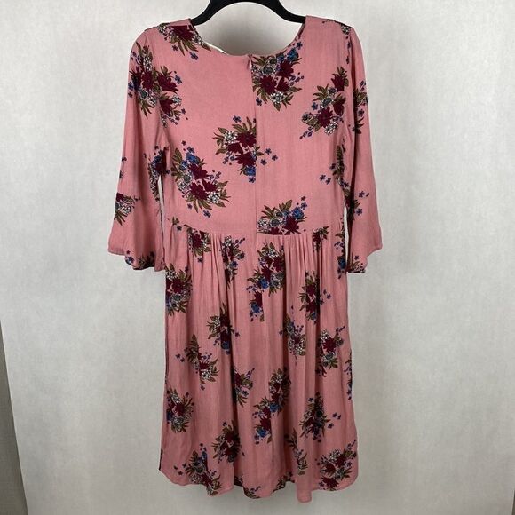 Brass & Roe Called to Surf Dress Small Pink Rose Floral Mauve 3/4 Sleeve Midi - Picture 4 of 13